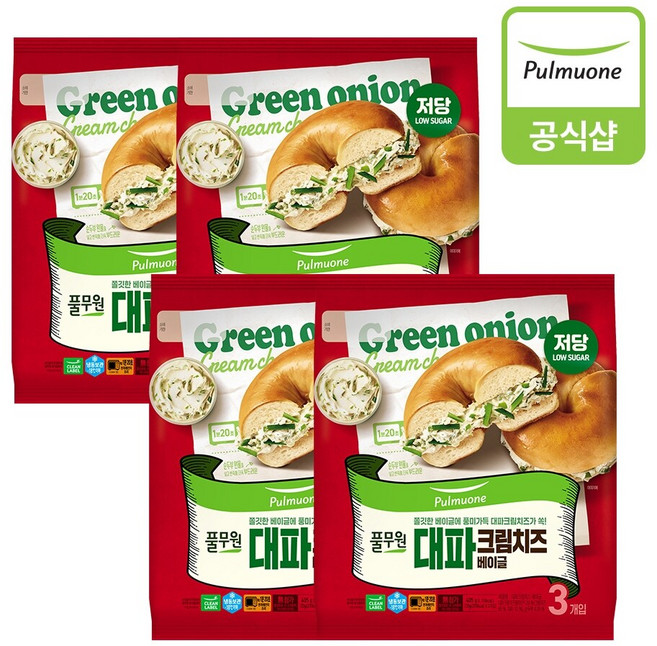 풀무원 [풀무원] 대파 크림치즈 베이글 405gX4개, 405g, 4개