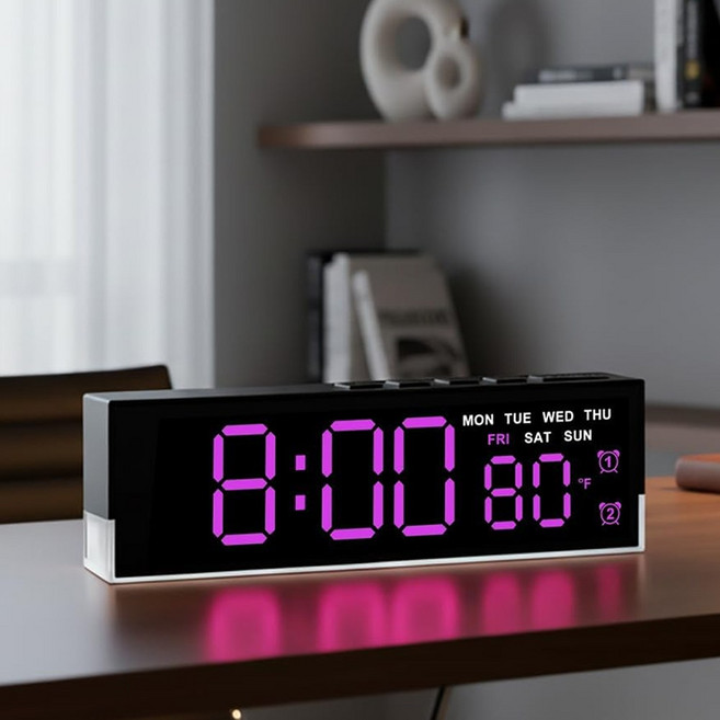 Mayho 무드 LED 디지털 전자 탁상시계 무소음 인테리어 알람시계, 퍼플