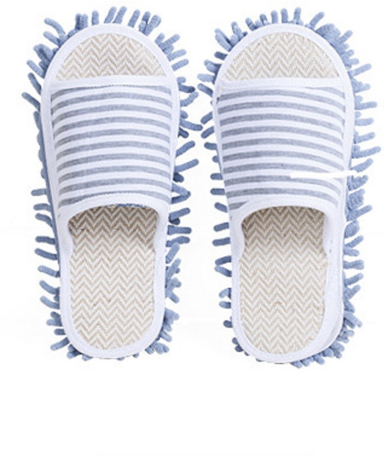 클린바이 바닥 탈부착 및 세탁 가능한 층간소음 사무실 홈 리넨 줄무늬 실내화 청소걸레슬리퍼, L-(42-44) 260~270 사이즈, 회색 줄무늬-걸레슬리퍼