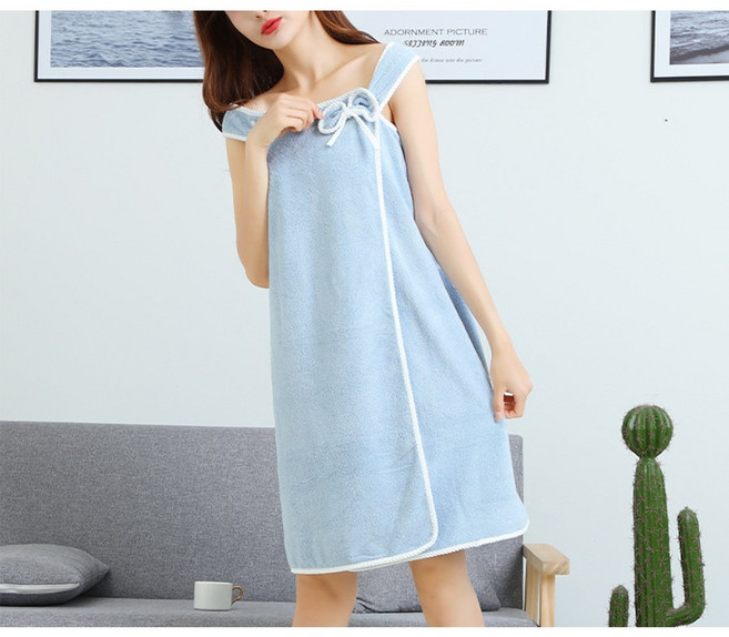 리카 여성 리본 샤워가운 골프가운, 블루, 1개