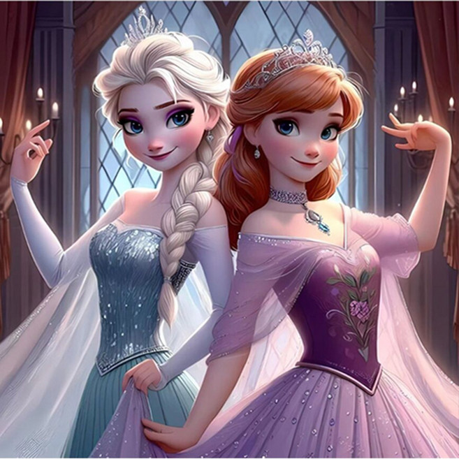 더라이트 비즈십자수 겨울왕국 엘사 안나 캐릭터십자수 원형비즈 DIY패키지 DSN.02, DSN.06 엘사와 안나 30×30cm (액자 없음), 1세트