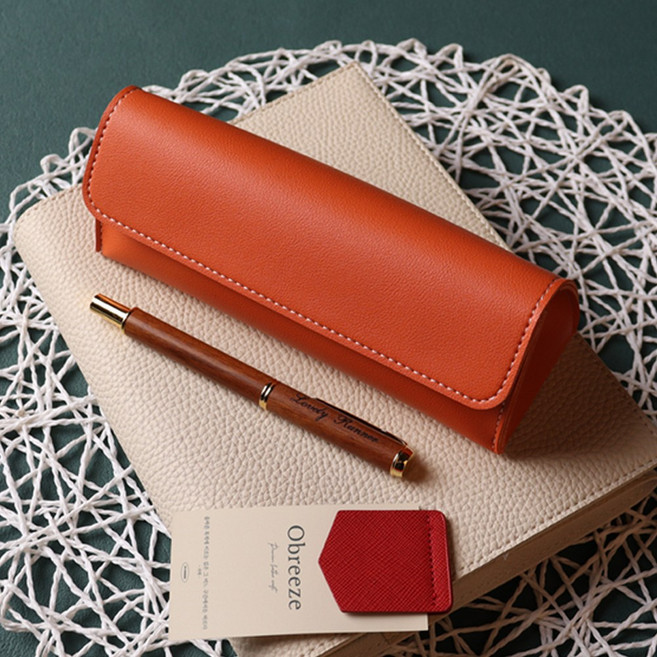 오브리즈 대용량 펜파우치 공방가죽 삼각필통, 각인신청안함(X), 1개, 플래임오렌지