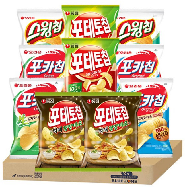 블루존 감자과자 5종 10개 세트 포카칩(오리지널2+어니언맛2)+스윙칩2+포테토칩2+포테이토 청양마요2