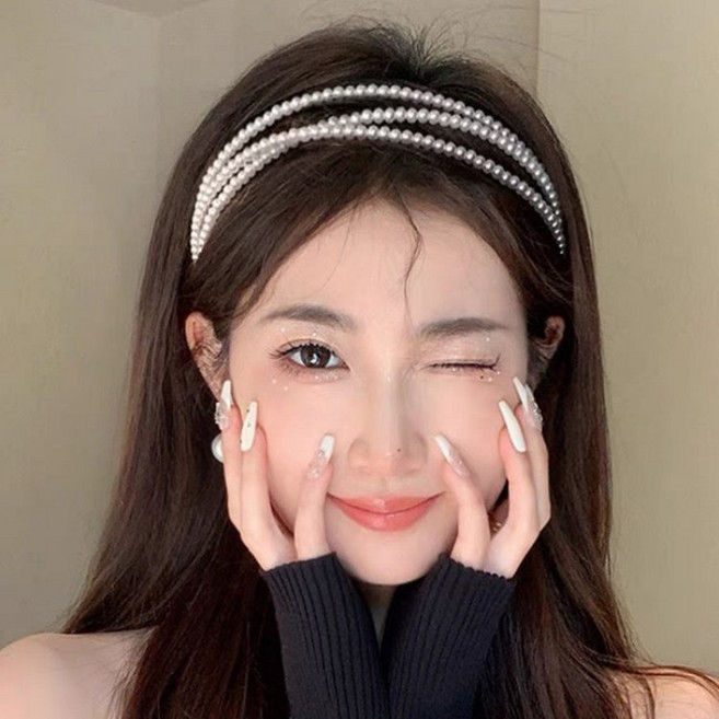 ZMBIRD 2P세트 예쁜 3단 진주 포인트 머리띠 N643