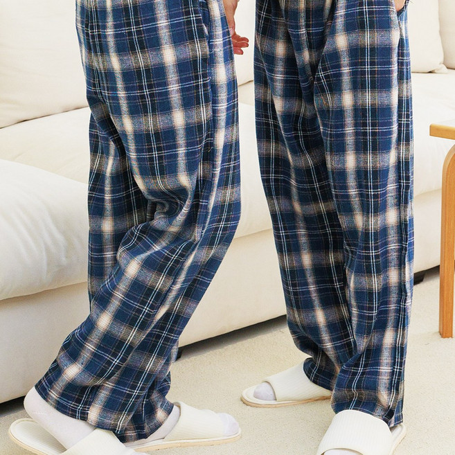 커플 남여공용 체크 파자마 밴딩 바지