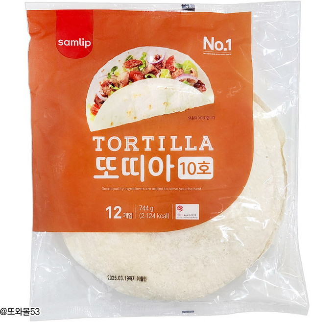 삼립 밀 또띠아 10호(12장) 타코 브리또 퀘사디아, 744g, 5개