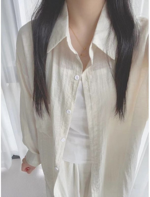 微透天絲襯衫女裝 夏季設計感休閒寬鬆防曬襯衣薄款罩衫
