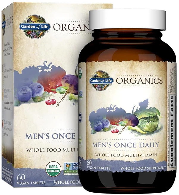 Garden of Life Organics 남성용 1일 1회 전체 식품 종합 비타민 - 60정 건강 및 웰빙을 위한 비건 남성용 멀티 유기농 남성용 비타민 및 미네랄, 1개 - 쿠팡
