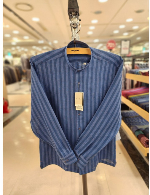 NC불광점 레노마 # S/S 여름용 긴팔 # 린넨 스트라이프 차이나 긴팔 밑단 일자 일반핏 남방 셔츠 ROSSG1-054-BU