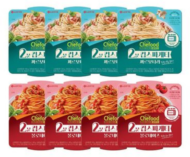 롯데푸드 쉐푸드 스파게티 볼로네이즈220G x4개+스파게티 까르보나라220Gx4개, 롯데푸드 쉐푸드 스파게티 볼로네이즈220G x4개+스파, 220g, 1개