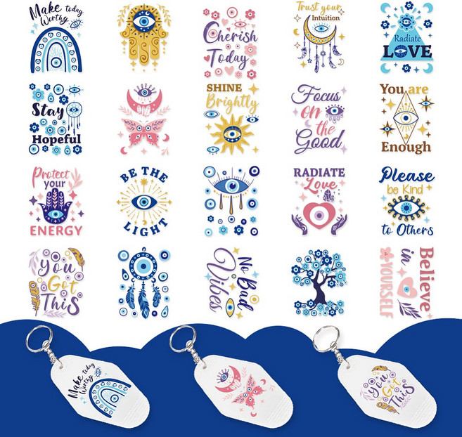 10개 PVC DIY 열전사 용지 (UV 승화 컵용 악마의 눈 디자인 240x110mm 2가지 스타일), 혼합색