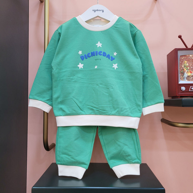 아가방 봄 이월 아기옷 유아복 90-120사이즈 등원룩 핀피크맨투맨상하 01R153002