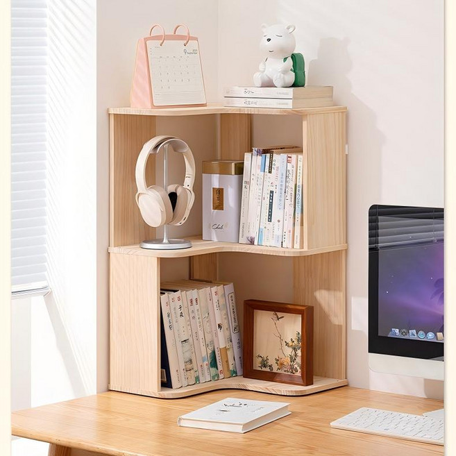 쿠리브 코너 책장 원목 코너 서재 다용도 코너 책선반 다용도 장식장, 3단