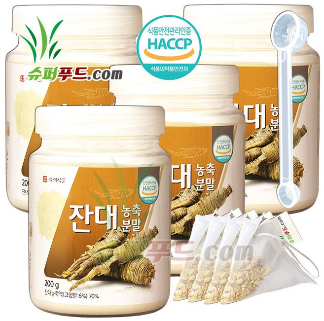 HACCP 식약처 인증 잔대 사삼 사포닌 베타카로틴 비타민 a 비타민c 칼륨 이눌린 잔대농축액 잔대농축분말 + 슈퍼푸드.com 연자육 티백, 200g, 4개
