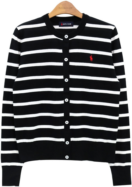 라파클럽 여성 스트라이프 라운드 니트 가디건 면 100%