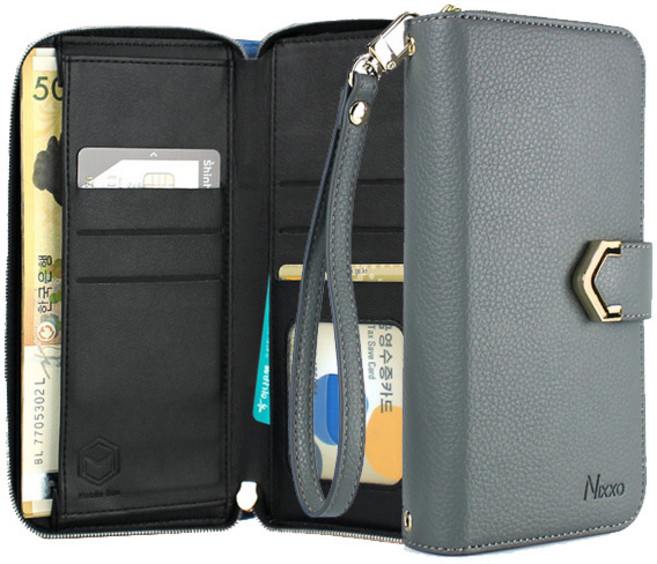 닉쏘 페플 지퍼 수납 지갑형 다이어리 휴대폰 케이스 + 스트랩