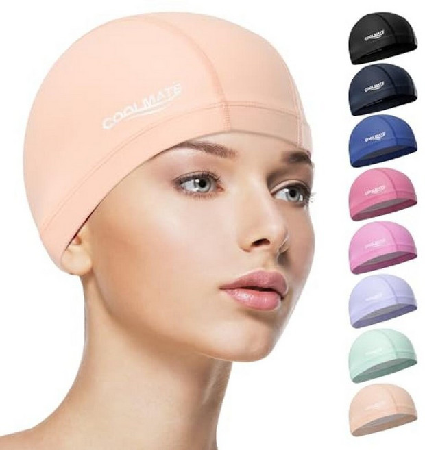 쿨메이트 성인 여성 남성용 패브릭 수영 모자 2팩 실리콘 방수 레이어 수영하는 사람을 위한 천 선물 가볍고 편안함 2개 M 452413, 미디움 452413, A-02d. 페일 피치 - M