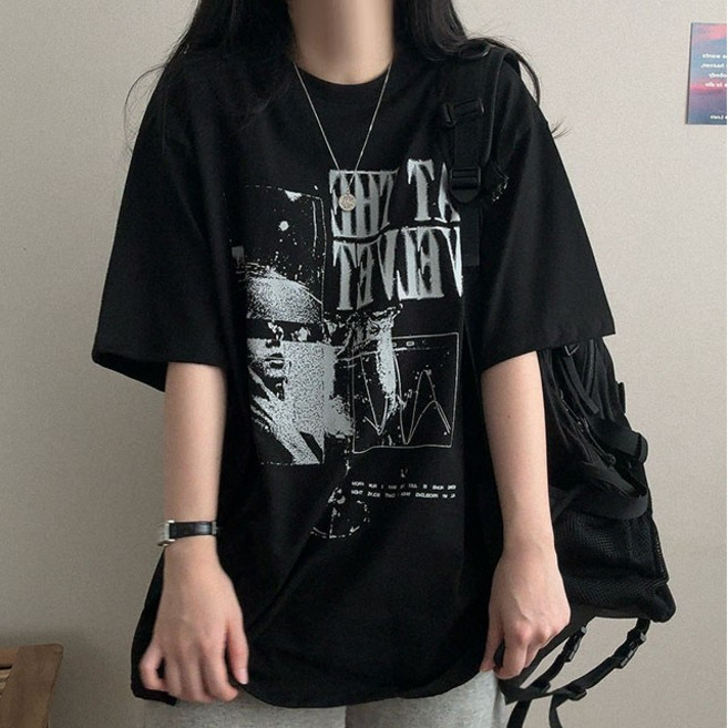 빈티지 엣더 프린팅 반팔티 오버핏티셔츠