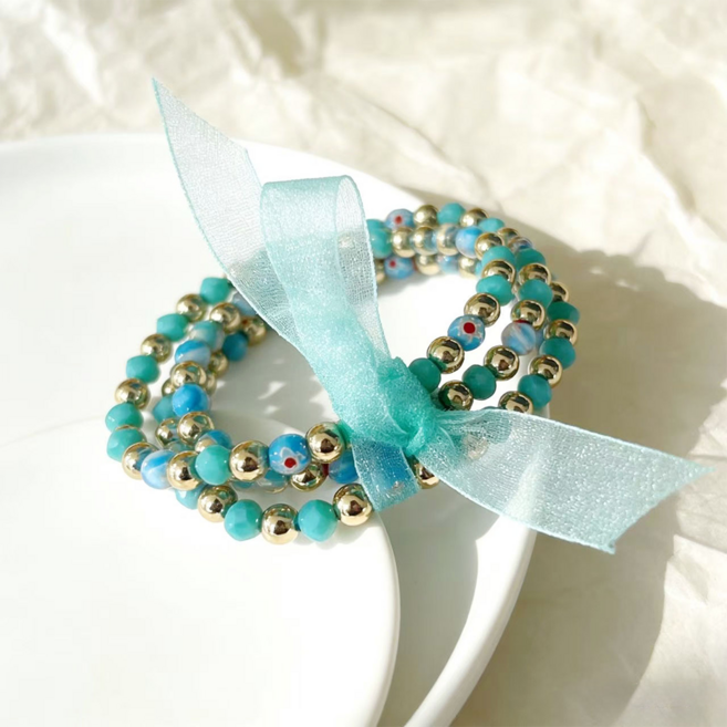 여성 비즈 리본 팔찌 레이어드 데일리 우정 선물 소원