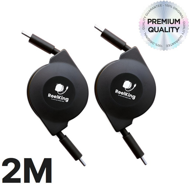 Reelking 자동감김 CtoC 초고속 C타입 60W PD 릴케이블 데이터전송, 2m, 블랙, 2개