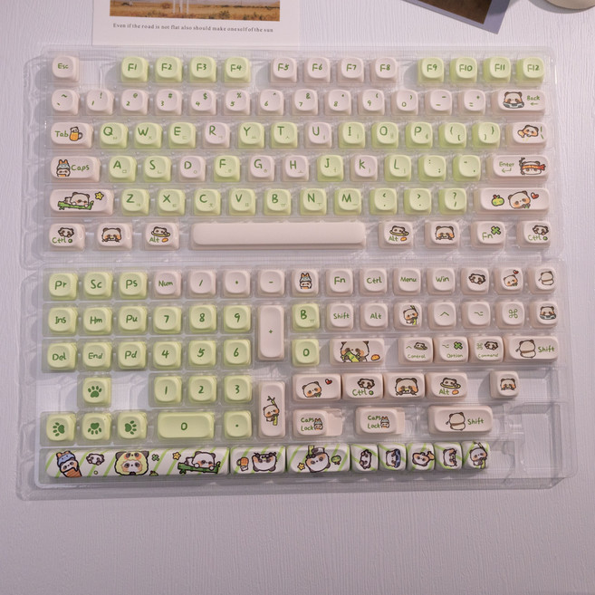 판다 귀여운 기계식 키보드 키캡 한글 영문 각인 PBT 염료승화캐릭터 키캡 MOA 프로파일 MX 스위치 호환 61/64/68/87/96/104/108 배열 키보드 지원, 한글 각인
