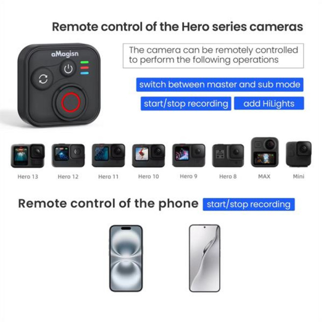 [누리사진관]AMAGISN insta360 호환용 X5/X4/Ace Pro 2용 블루투스 무선 리모콘(스포츠 카메라용 손목 스트