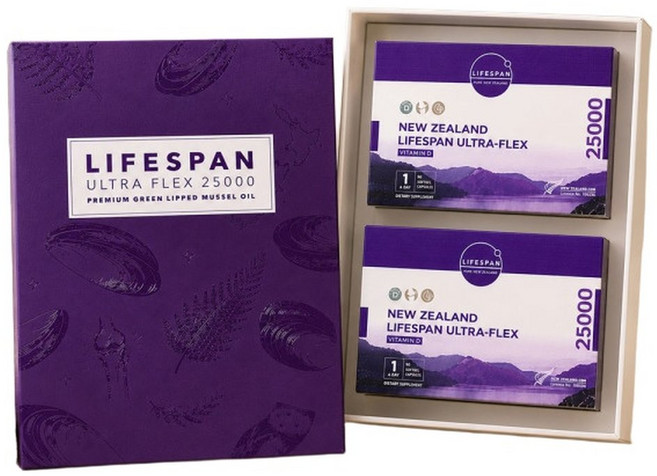 뉴질랜드 라이프스팬 초록입홍합 오일추출 25000mg (90캡슐) 3개월분 x 2박스 선물셋트 / 국내배송, 90정