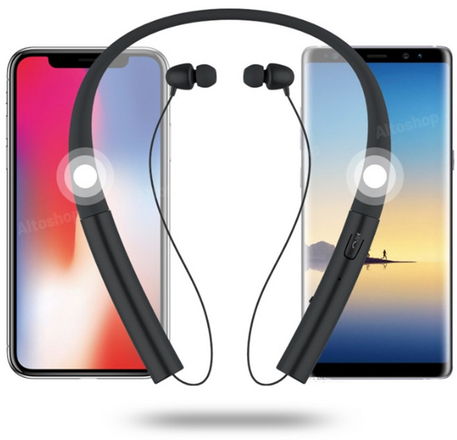 Dailyhome 목걸이형 스포츠 런닝 넥밴드 블루투스 이어폰 삼성 LG 호환, [G080] 다크그레이