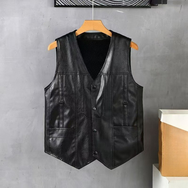 해피유통 남성 가죽 조끼 추동 기모 도톰 조끼 jhlyt