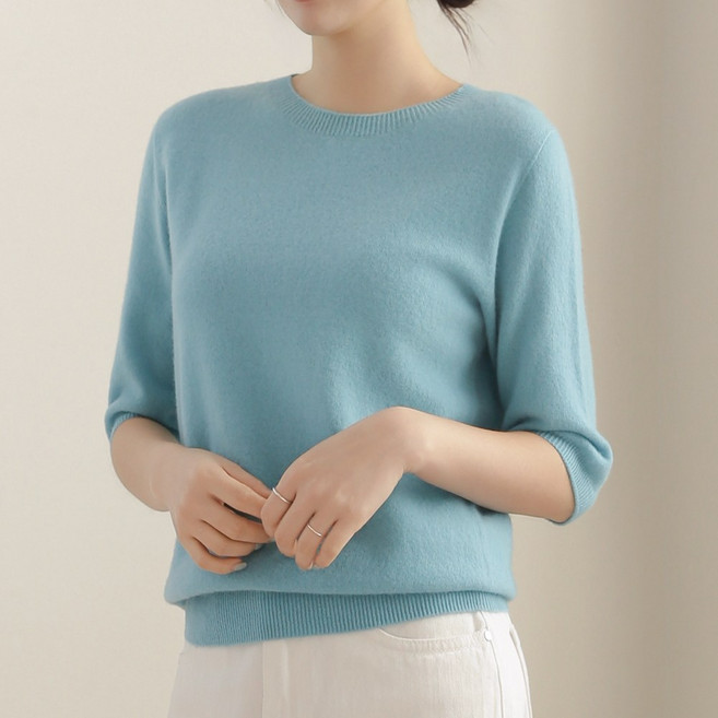 클레이스 울100% 캐시미어 친환경 라운드넥 7부 라그란 니트