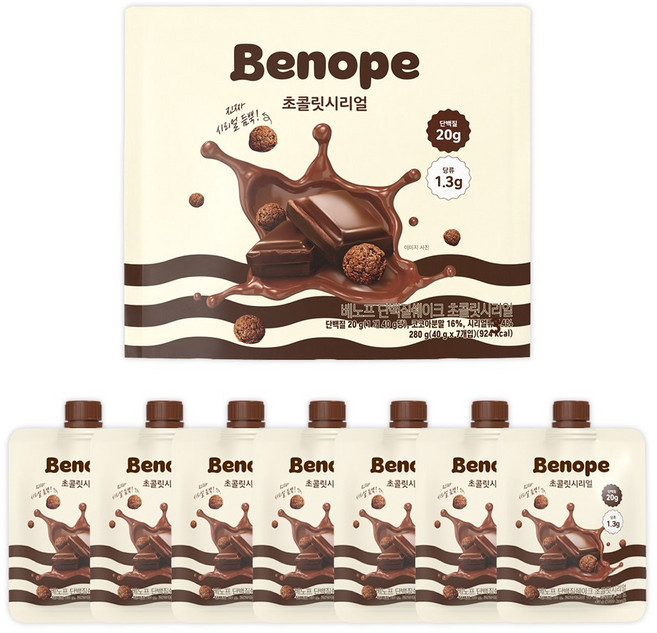 단백질20g 파우치형 단백질쉐이크 초콜릿시리얼, 7개, 40g