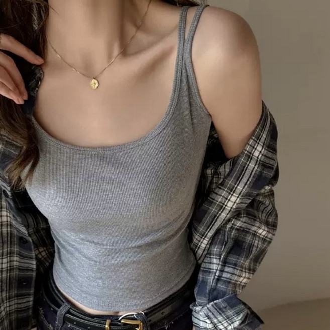 은무드 여성 데일리 심플 골지 이너 더블끈 나시