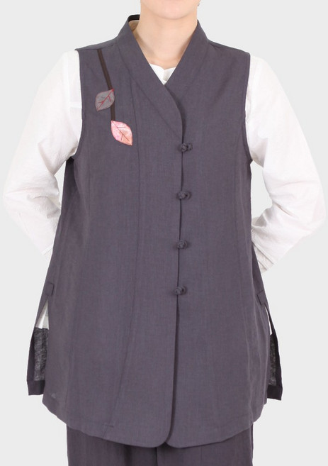 만덕몰 개량한복 여성 여름용 우드 나뭇잎 롱조끼 생활한복