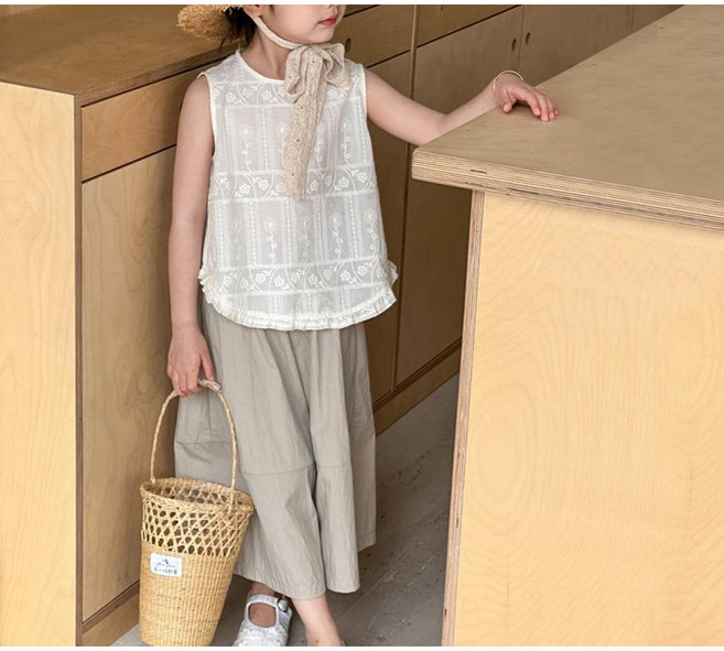 Toruva어린이 우아한 민소매 세트 레이스 가장자리 탑과 루즈핏 롱 스커트14세 이상