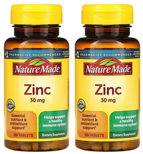 네이처메이드 징크 글루콘산 아연 Zinc 30mg 100정 x2통, 2개 - 쿠팡