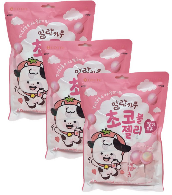롯데웰푸드 말랑카우 초코볼젤리 딸기우유맛, 3개, 134g