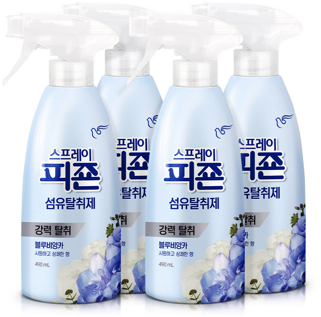 스프레이 피죤 섬유탈취제 강력탈취 오리지널 블루비앙카 490ml, 4개