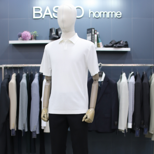 바쏘옴므 니트 WSY2GW41AWH 화이트 기본 카라 반팔 니트