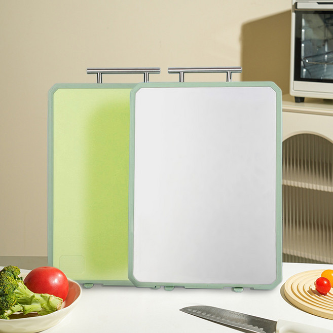 대형 스텐 양면 도마 항균 올스텐 손잡이 걸이 주방 다용도 캠핑 키친 용품 스탠딩 가능, R99877E(그린, 1개