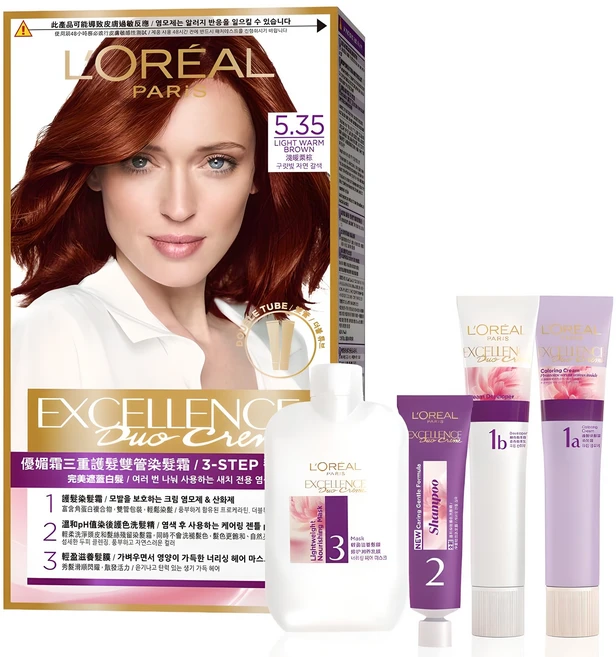 로레알파리 엑셀랑스 듀오크림 나눠쓰는 새치염색 염모제, 5.35호 라이트 웜 브라운, 1개 - 쿠팡