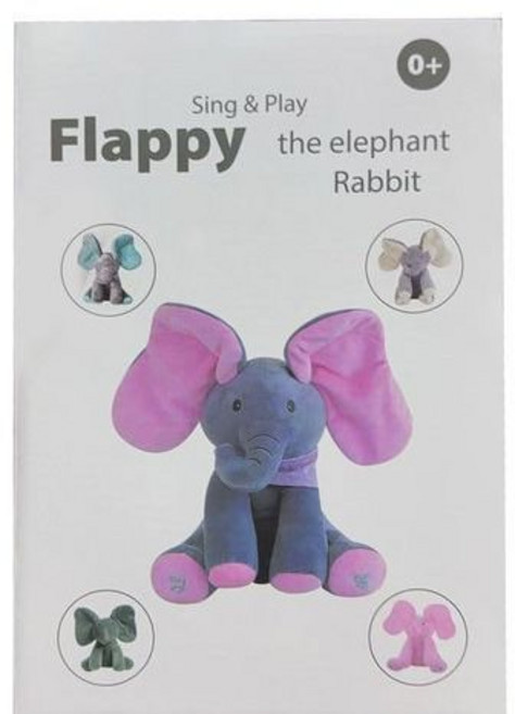 Sing & Play Flappy the elephant Rabbit 躲貓貓絨毛玩具, 1個, 粉耳大象中文充電款彩盒裝【中文歌+學說話+躲貓貓+古詩詞】30