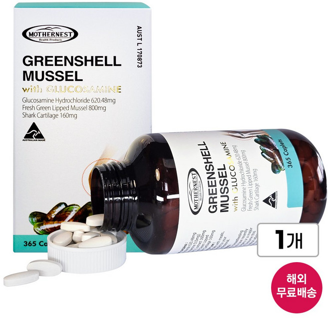 [호주] 마더네스트 초록입 홍합 (뉴질랜드산 원료) 글루코사민 1500mg 365정 관절 건강 본사 정품 (26년 12월), 1개, 365