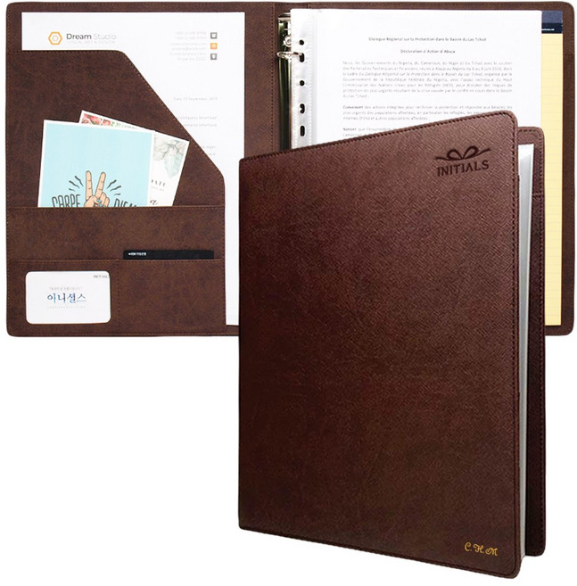 이니셜스 사피아노 고급 링바인더 / 이름 로고 각인 포트폴리오 악보집 3공 바인더, 사피아노 브라운