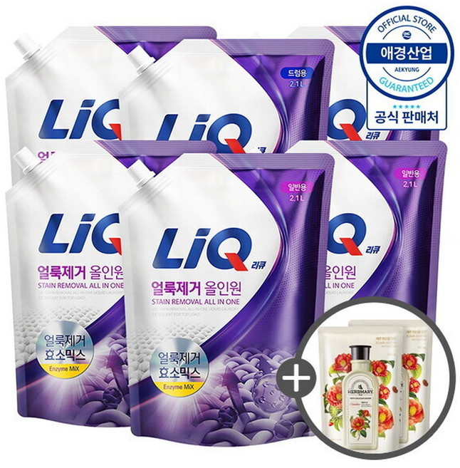 애경 리큐 얼룩제거 올인원 세탁세제 리필 2.1L x6개 (+ 세제 200ml x3개, 3개