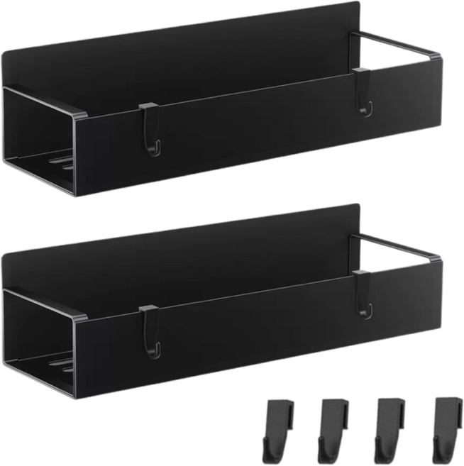 노모레스 무타공 현관문 냉장고 강력 자석 수납 선반, 2개, 블랙