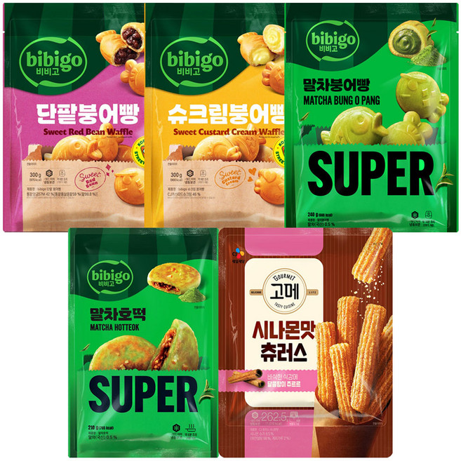 CJ 단팥붕어빵+슈크림붕어빵+말차붕어빵+말차호떡+시나몬맛 츄러스, 1세트