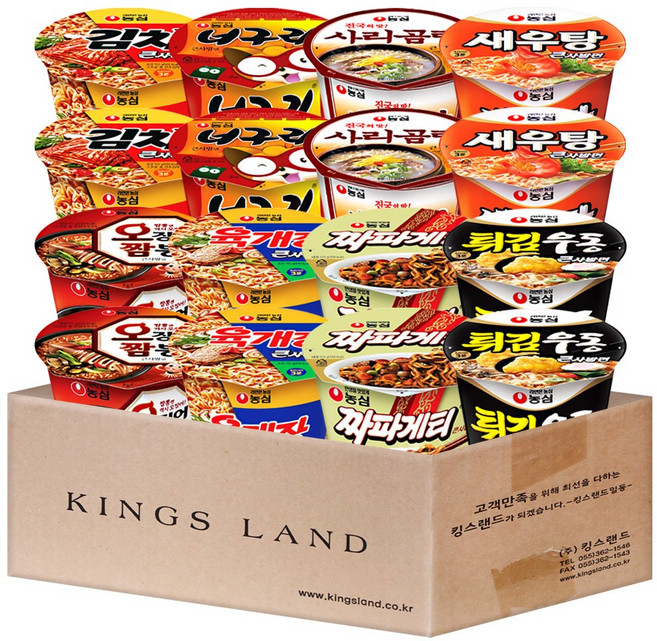 농심 김치+너구리+사리곰탕+새우탕+오짬+육개장+짜파게티+튀김우동 x각 2개씩, 16개