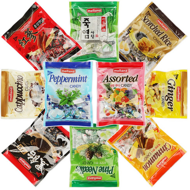 멜랜드 신 캔디 10종 세트/신죽염 홍삼 카푸치노 흑사탕 솔잎 계피 생강 누룽지 박하 종합사탕, 1세트, 2.5kg