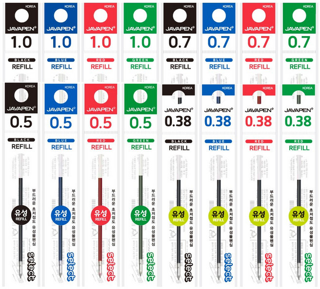 자바 초저점도 셀렉트 유성볼펜 리필심 0.38mm 검정, 10개