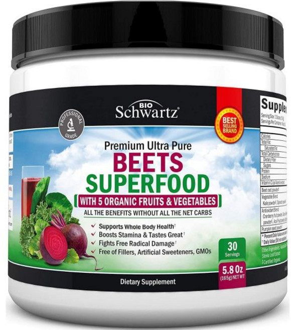 안티옥시던트 멀티비타민 비트 뿌리 가루 비타민 C와 제가 풍부 붉은 일 채소가 함유된 슈퍼푸드 체력 에너지 수준 30인분 포장은 다양할 수 있습니다, 30-Day Supply Powder (Pack of, 165g, 1개